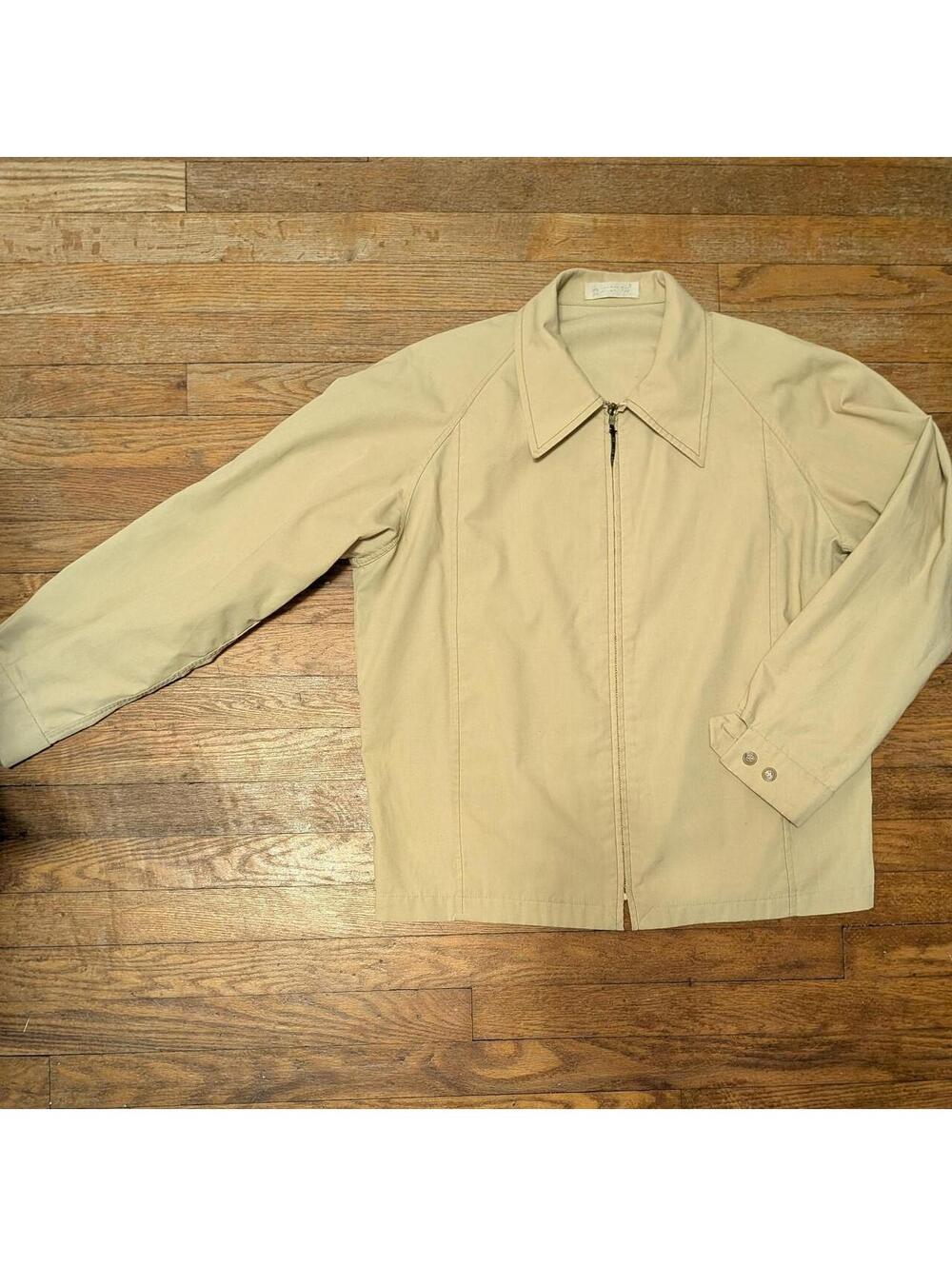 1970s London Fog Harrington Golf Jacket Tan Khaki Full Zip Mens 42R